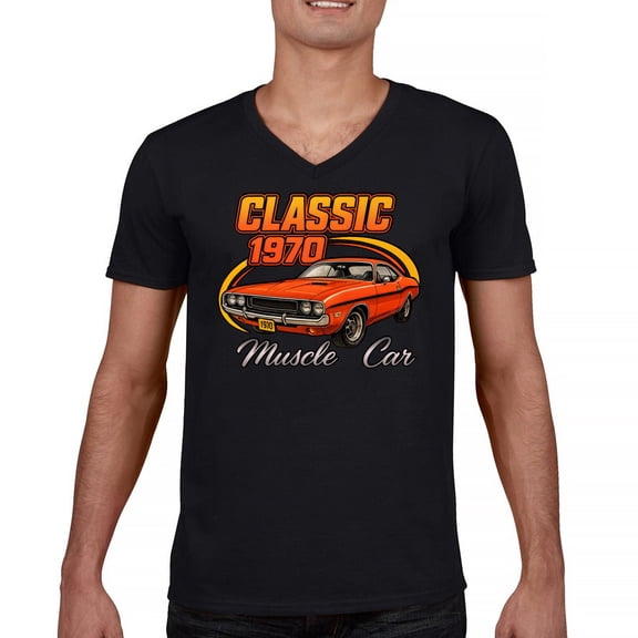 Vintage Classic 1970 Muscle Car Men's V-Neck T-shirt American Power Legendary V8 Performance