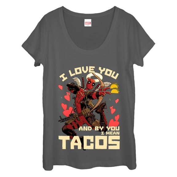 Women's Marvel Deadpool Taco Cupid  Scoop Neck Charcoal Small