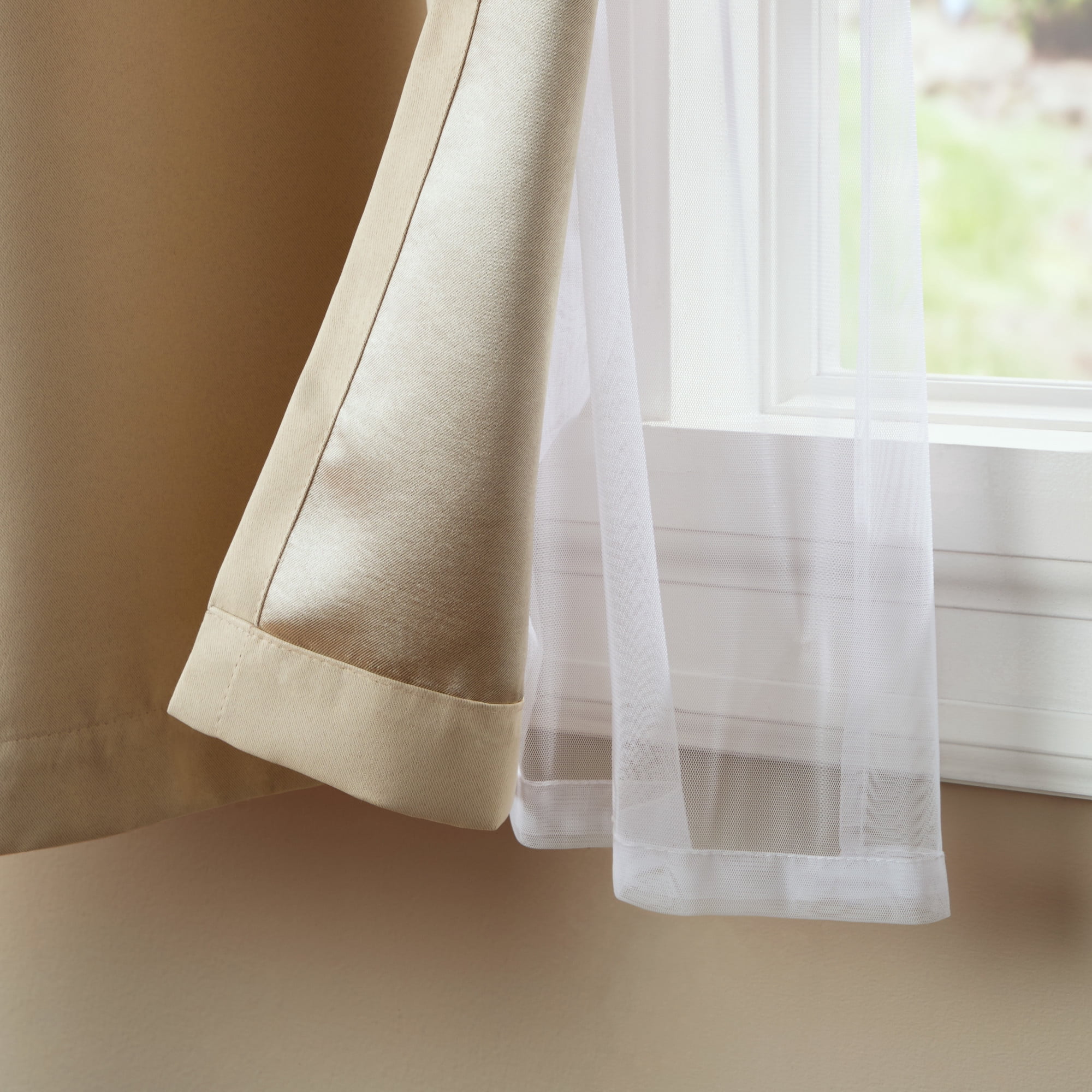 TOWN & COUNTRY LUXE Oslo Double Layer Indoor Curtains, Room Darkening and Sheer, Grommet Top, Energy Efficient, 2-Pack Set, 52"x96", Beige