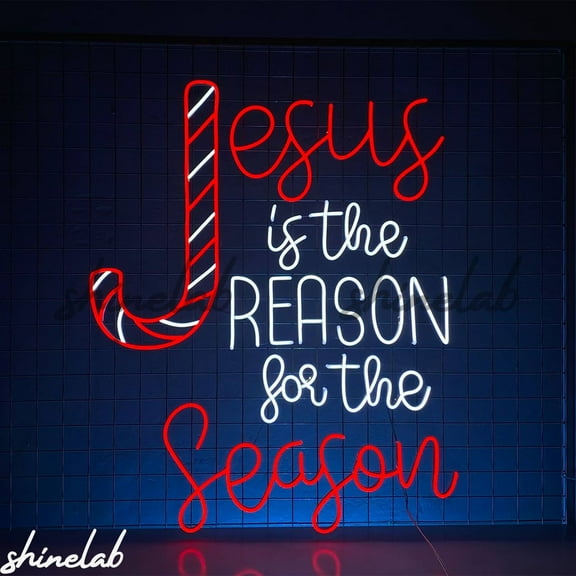 Shinelab Jesus Is The Reason For The Season Neon Sign, Religious Christmas LED Art