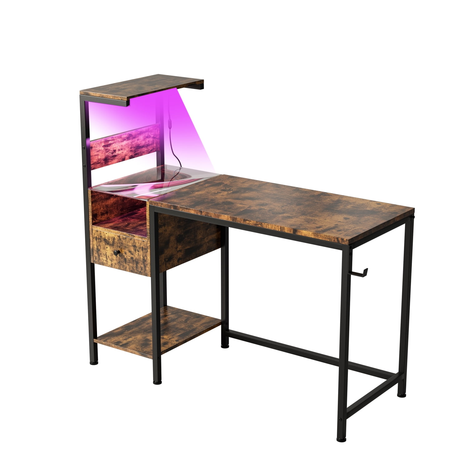 Computer Desk with Power Outlet & Storage Shelves, Adjustable & Versatile Writing Table, for Home Office (Brown)