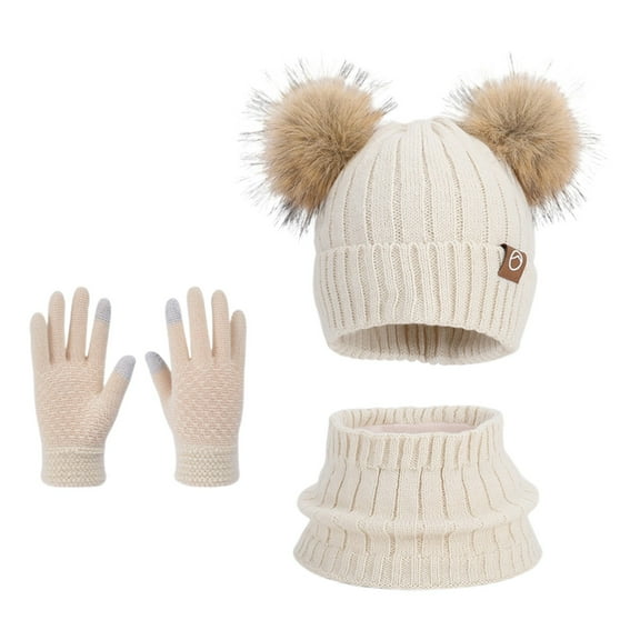 Bibifish 3 PCS Scarf Hat Glove Sets For Kid Winter Neck Warmer Hat And Gloves Soft Thermal Knitted Lined Boys Girls Scarf Hat Glove Sets