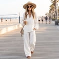 thumbnail image 4 of Linen Two Piece Sets for Women V Neck Zipper Matching Sets Loungewear Fall Travel Outfits Fashion 2026 ,2XL, 4 of 7