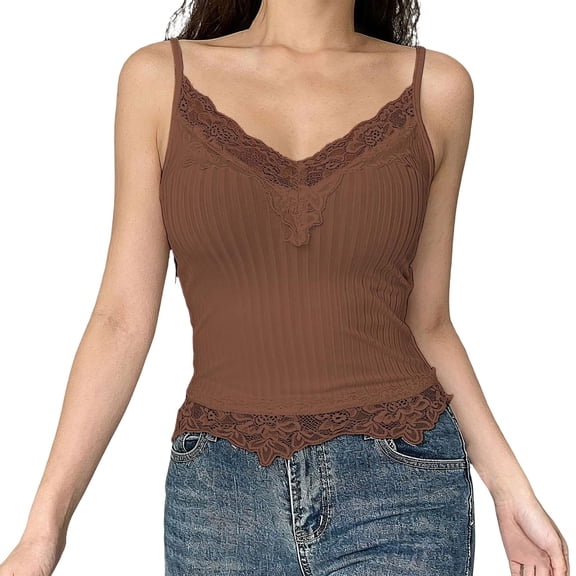 Tank Tops For Women Brown Womens Tops Fashion Lace Thin Sleeveless Camisole Womens Tank Tops