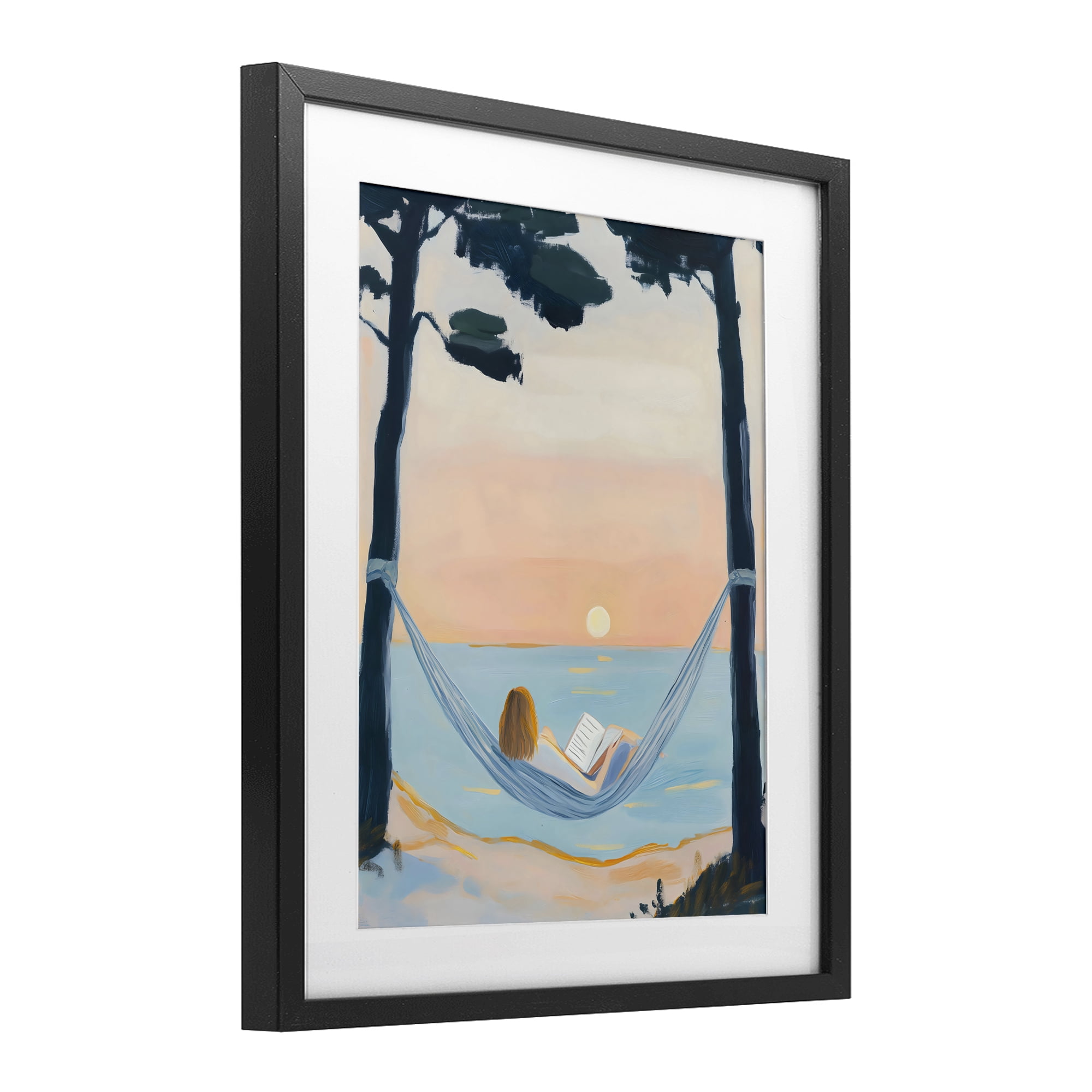 Stupell Industries Reading At Sunset in Hammock Black Framed Print Under Glass, design by The Prints Vibe