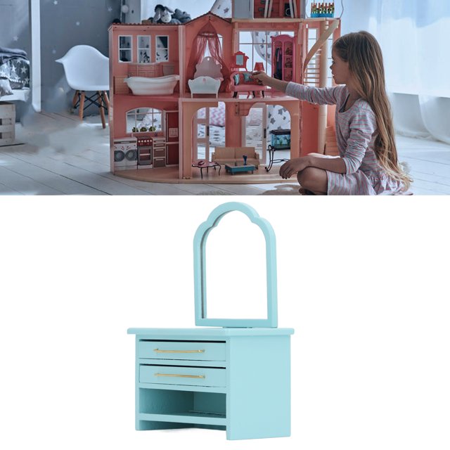Muebles De Dormitorio En Miniatura, Tocador En Miniatura De Madera De Abedul Exquisito Para El Hogar