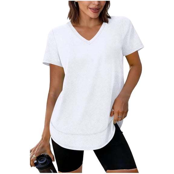 Besolor Workout Tops for Women V Neck Short Sleeve Shirts Summer Lightweight Loose Casual Basic Tees Athletic Running T-Shirt Top