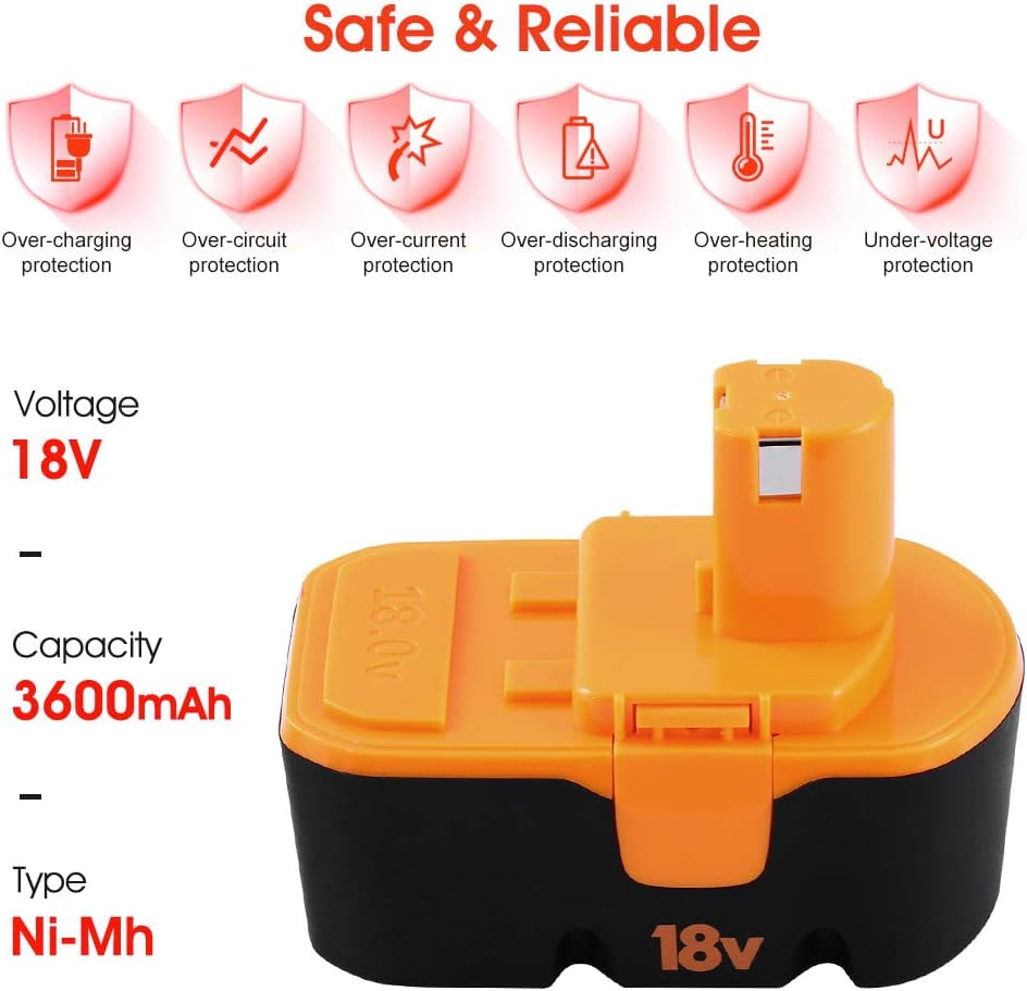 [Upgraded to 3.6Ah] 2 Pack P100 Replacement for 18V Ryobi Battery Compatible with Ryobi 18V Battery Replace for P101 ABP1803 BPP1820 1322401 1400672 130224007 Battery Cordless Power Tools