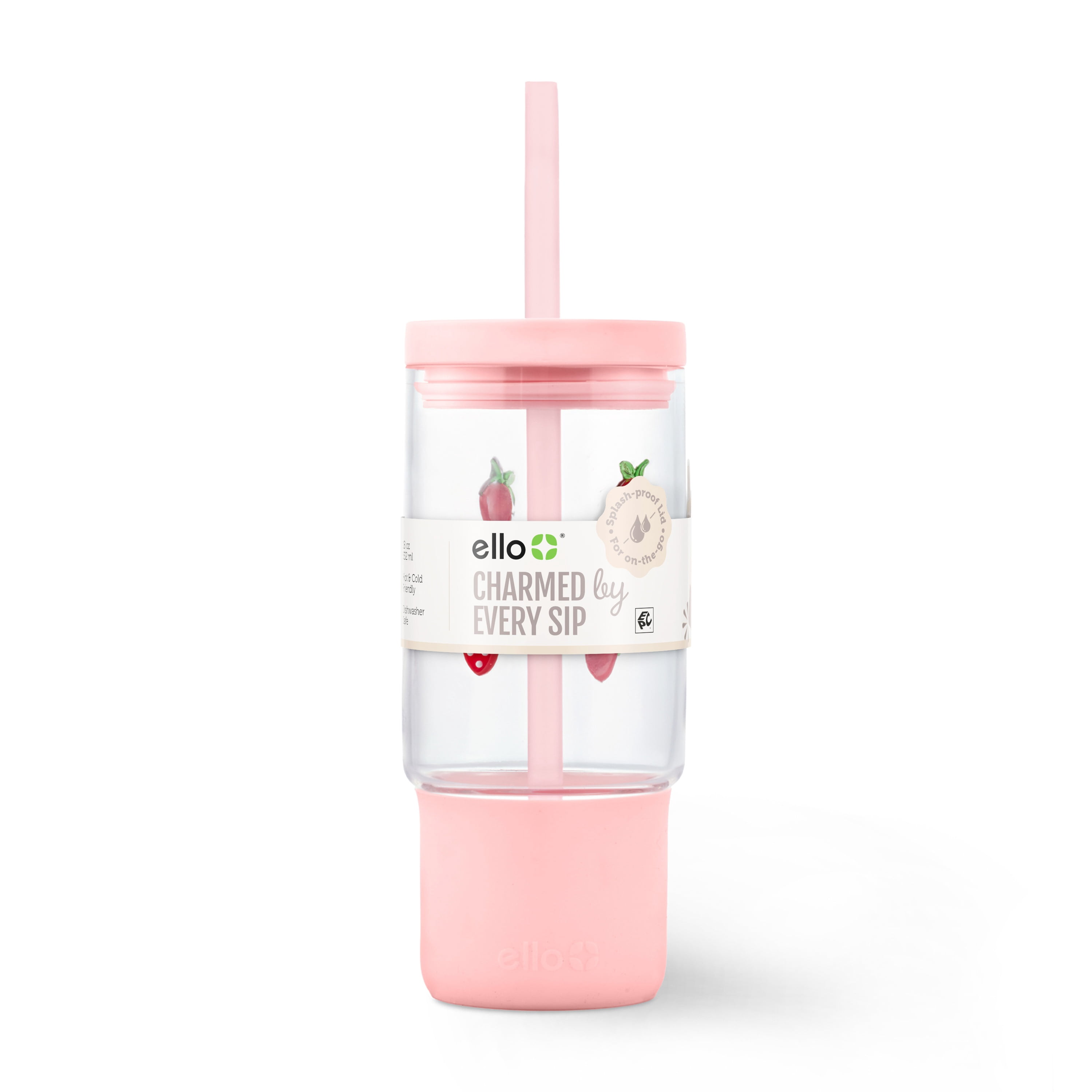 Ello Charmed 18oz Glass Tumbler with Lid and Straw