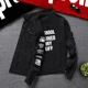 thumbnail image 3 of Chaqueta vaquera negra con botones para otoño para hombre, chaqueta vaquera blanca con estampado de letras, abrigo para hombre, lavado rojo G, estética de bajo coste al precio más bajo, 3 of 5