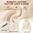 thumbnail image 3 of Xidunhg Women's Hoodies Half Zip Long Sleeve Fleece Lined Crop Pullover Sweatshirts with Pockets Thumb Hole Apricot L, 3 of 10