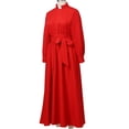 thumbnail image 4 of Afinprain Women's Clergy Dress Long Sleeve A-Line Maxi Dress with Belt and Tab Collar, 4 of 8