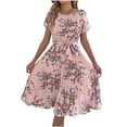 thumbnail image 2 of Haivin Women's Summer Trendy Comfy Floral Short Sleeve Midi Dress Casual Crew Neck Loose Fit Dresses Soft Print Daily Wear, 2 of 9