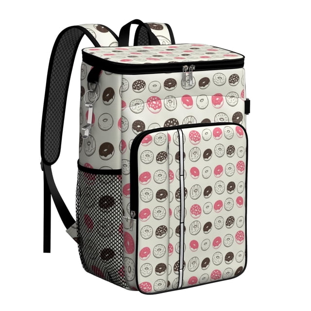 Cute Donut Pattern Insulated Backpack Cooler - 20L High Capacity, Leakproof Lunch Bag for Work, Travel, Parties, Outdoor Activities