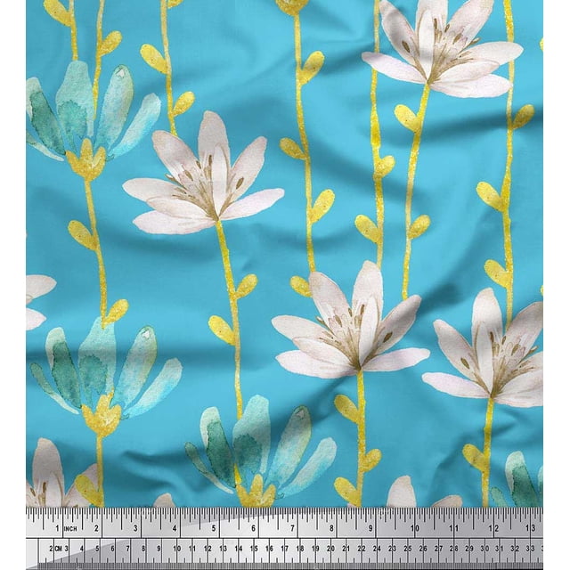 Soimoi Rayon Fabric Leaves & Wild Flower Print Fabric by Yard 56 Inch Wide