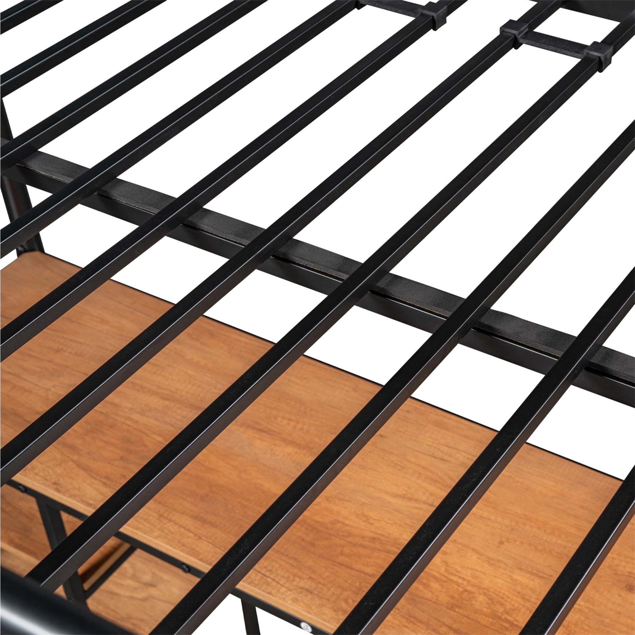 Aukfa Metal Twin Loft Bed with Desk and 4 Tier Bookshelf for Kids Teens Dorm Bedroom, Black