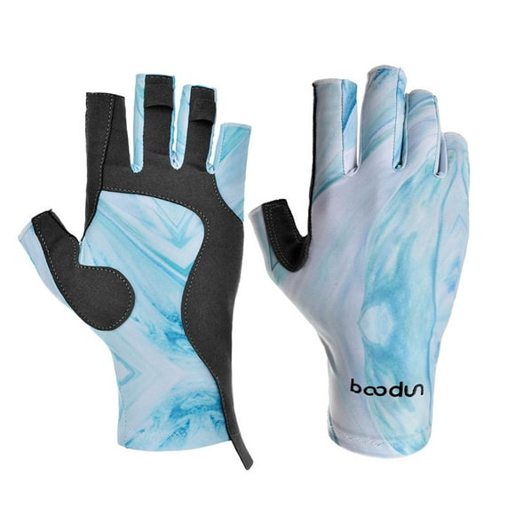 BOODUN 1439 New Fishing Gloves - Outdoor Sun Protection, Half-Finger, Anti-Slip, Gradient Design for Sea Fishing, Blue/Cyan, Size L