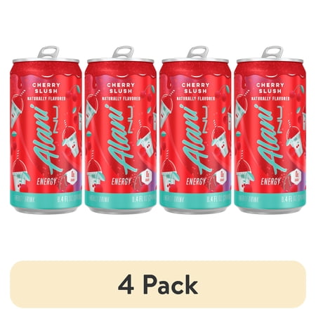(4 pack) Alani Nu Sugar Free Energy Drink Mini, Cherry Slush, 8.4 fl oz, Can, 100mg Caffeine