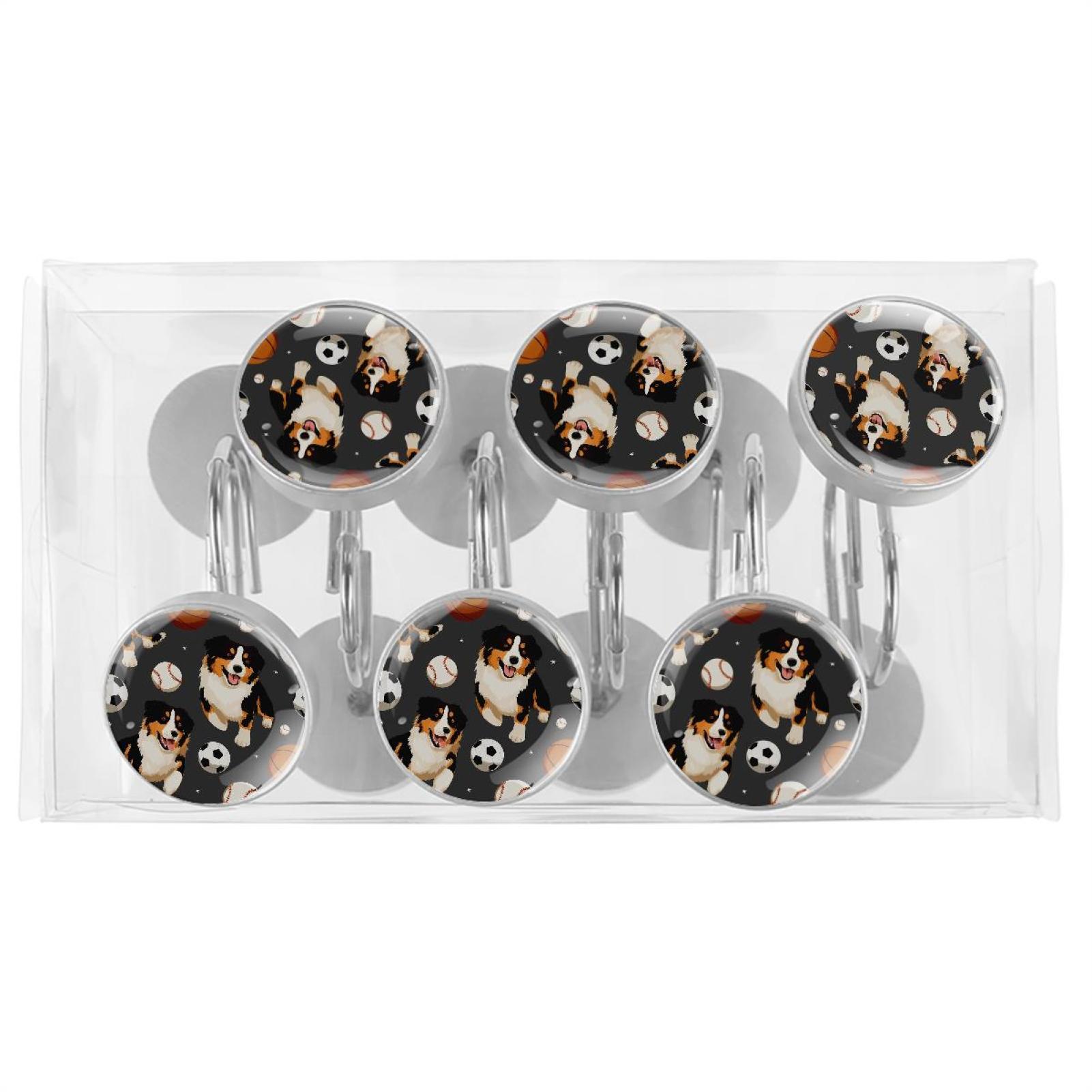 HemaKayy 12 Pcs Shower Curtain Hooks Bathroom Decorative Accessories Puppies Playing with Balls