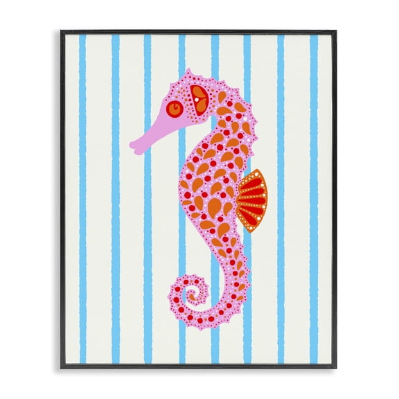 Stupell Industries Bohemian Boho Seahorse on Stripes Black Framed Giclee Art, 11 x 14, by Indira Prieto | IndySign