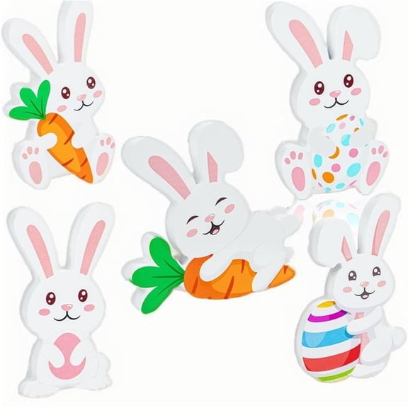 Easter Bunny Cutouts Set of 5 Decorative Cardboard Rabbits with Carrot and Egg Patterns for Party Decor Crafts DIY Projects Classroom Decorations