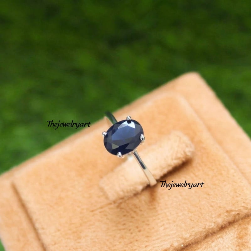thejewelryart Handmade Oval Lab-Created Blue Sapphire Ring, 925 Sterling Silver, Elegant Wedding Jewelry, Anniversary Ring Silver 3