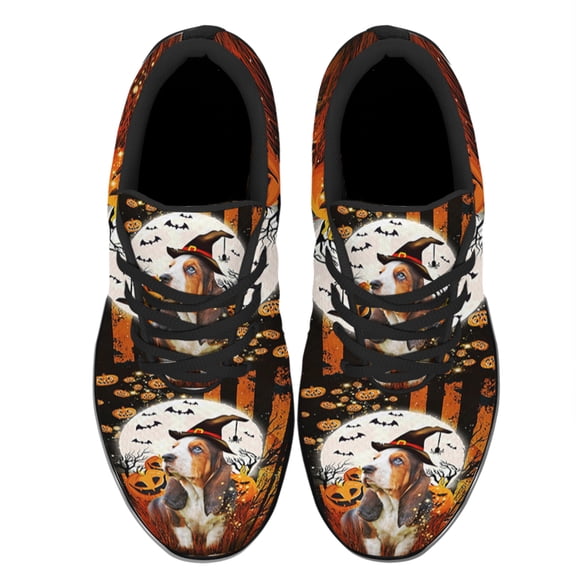 Basset Hound Happy Halloween Shoes Women's Fashion Sneakers Tennis Running Shoes for Men Women Black Size 3.5