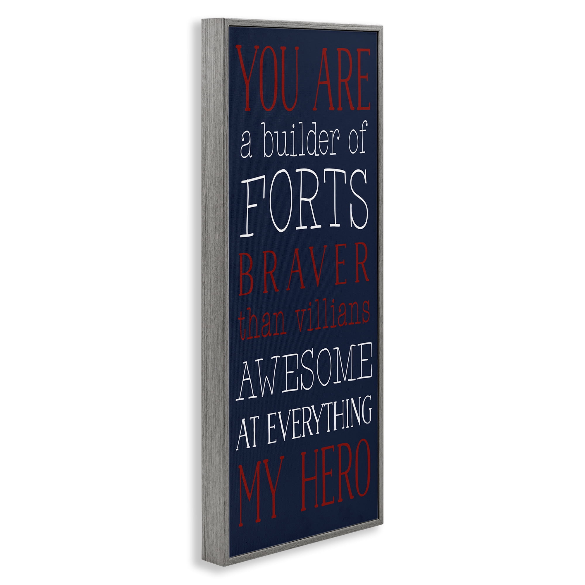 Stupell Industries You Are My Hero Typography Painting Gray Framed Art Print Wall Art, 13 x 30