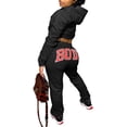 thumbnail image 3 of Kiapeise 2 Pcs Women Letter Outfits, Autumn and Winter Long Sleeve Front Pocket Hooded Crop Top + Trousers, 3 of 4