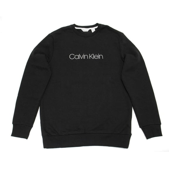 Calvin Klein Men's Long Sleeve Herringbone Crewneck Sweatshirt, Black,L - US