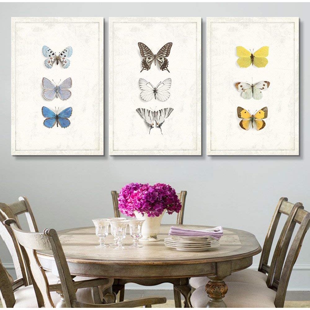 Wall26 3 Panel Canvas Wall Art Multiple Butterfly Species Artwork Series Giclee Print