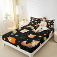 thumbnail image 4 of Feelyou Kawaii Fox Black Bed Sheets for Kids, Dreamy Cartoon Animal King Sheets, Rainbow Flower Floral Sheet Set, Microfiber Bedroom Decor, 4pcs, 4 of 7