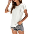 thumbnail image 4 of Minnieouse Camiseta de mujer con volantes de Color sólido cuello lindo pulóver blusa trabajo nocturno viaje básico verano moda Top ropa Prendas para la parte del cuerpo Blanco XXL Minnieouse AP011064-30, 4 of 6