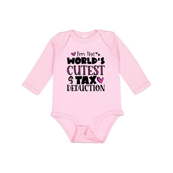 Inktastic I'm the Worlds Cutest Tax Deduction Pink Hearts Boys or Girls Long Sleeve Baby Bodysuit