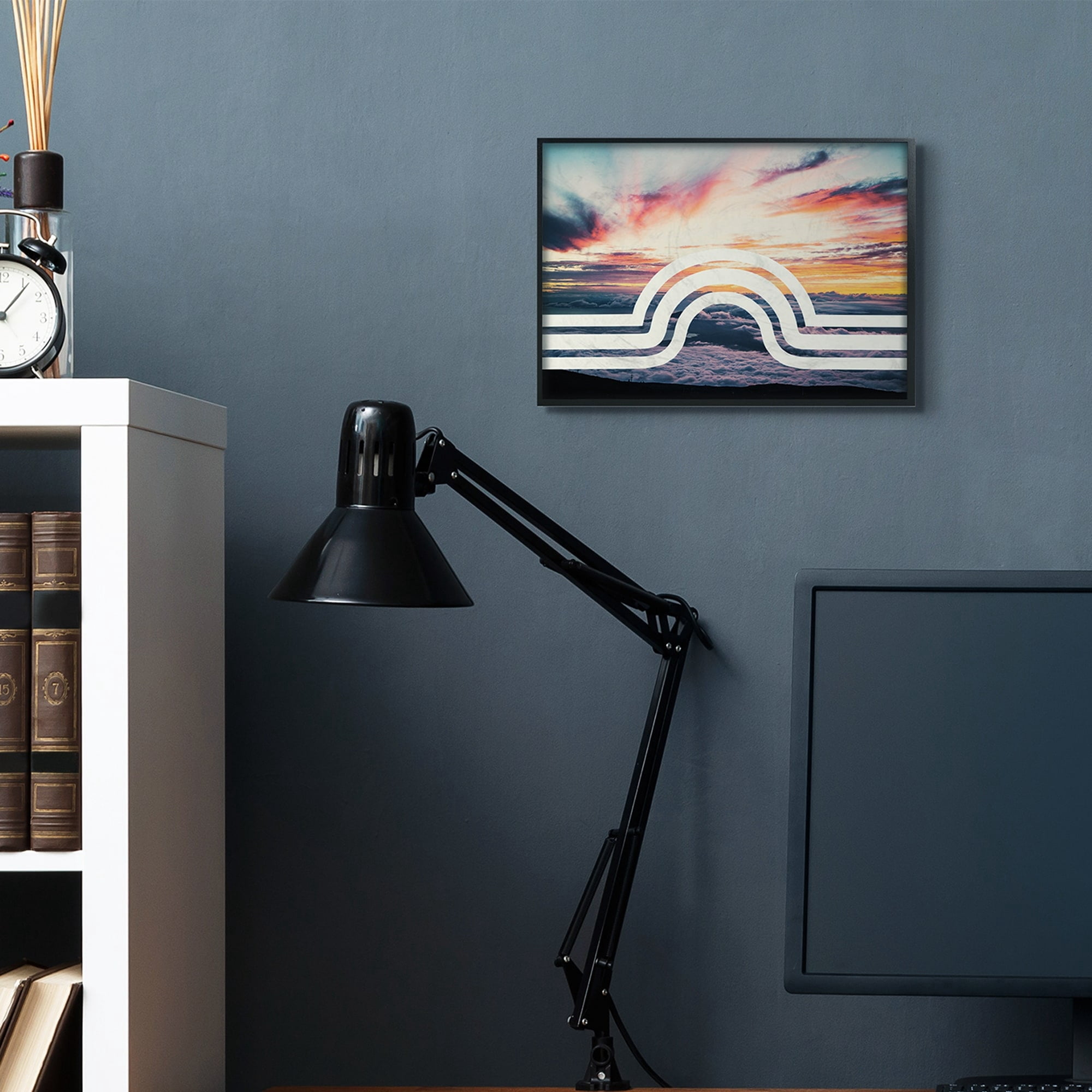 Stupell Industries Sunset Cloud Landscape White Arch Line Abstract Gray Framed by Daphne Polselli