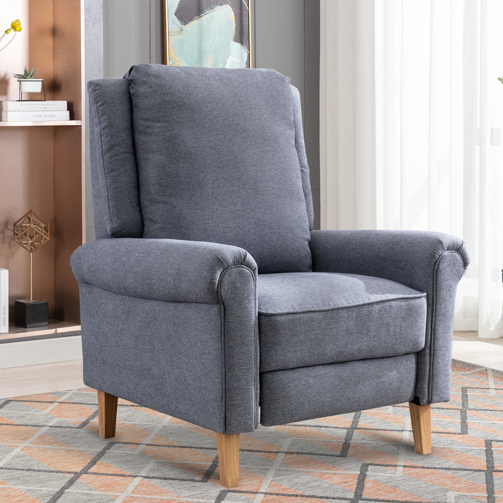Pushback Recliner Chair with Flexible Footrest Single Sofa Accent Chair