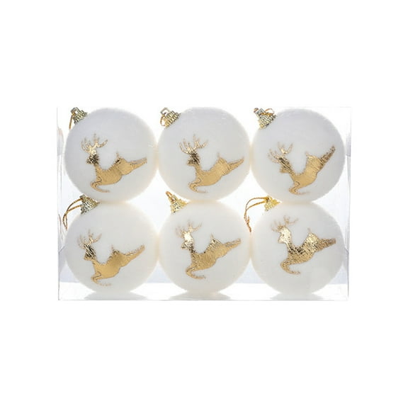 LanSuare 6Pcs Velvet Christmas Balls, 2.36Inch Flocked Christmas Tree Ball Ornaments, Plastic White Xmas Hanging Ornaments for Holiday Party Decoration