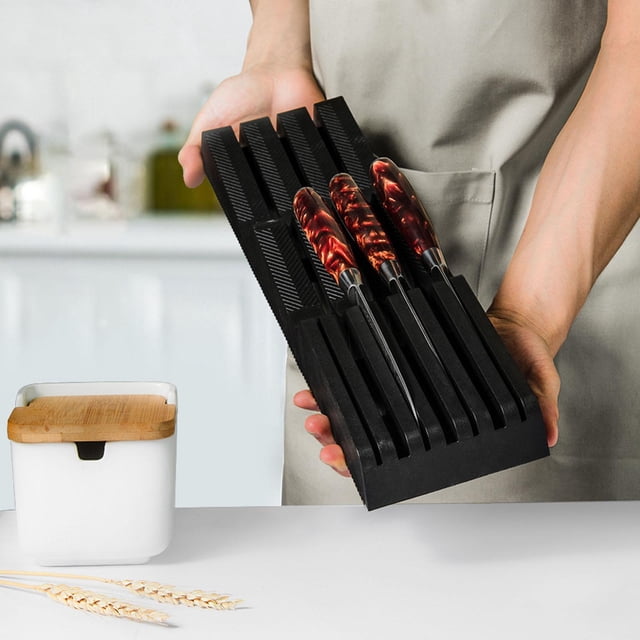 Soporte para bloque de cuchillos Cuchillos no incluidos Decoración negra Ahorro de espacio Base de 7 cuchillos para cocina Hogar y cajón de chefs Macarena Titular de bloque