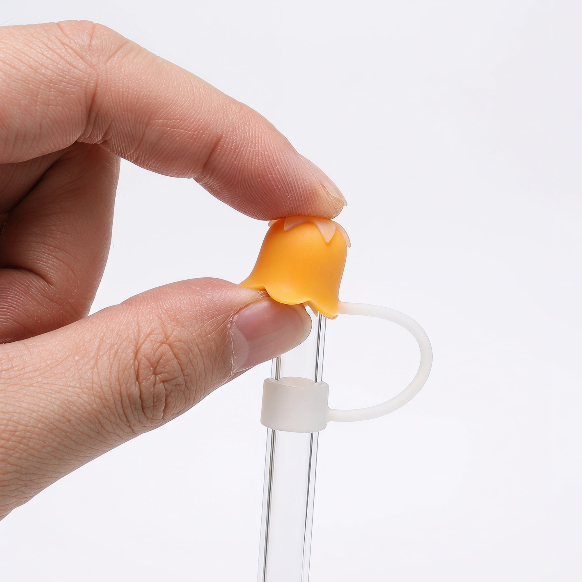 Unique Bargains 2Pcs Silicone Straw Caps Reusable Dust-Proof Toppers Orange