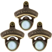 HAIICEN Antique Brass Magnetic Wall Mount Bottle Opener Beer Day Let's Drink Beer Soda Top Opener (3 PCS)