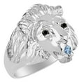 thumbnail image 4 of RYLOS Rings Sterling Silver Lion Head Ring Black Diamonds Eyes & Gemstone Mouth Fun Designer Rings Blue Topaz Jewelry Size 10, 4 of 7
