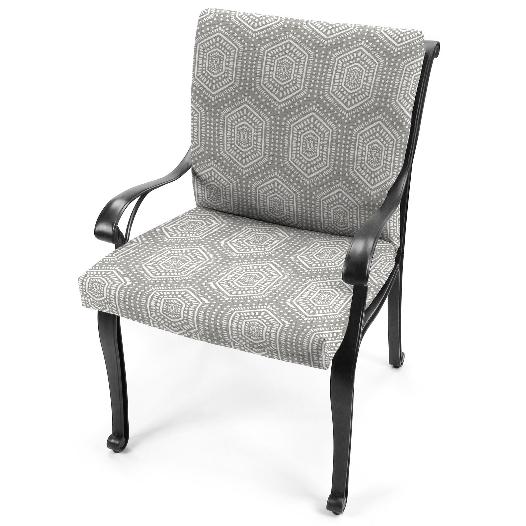 Jordan Manufacturing 44" x 21" Chet Titanium Gray Geometric Rectangular Outdoor Chair Cushion with Ties and Hanger Loop