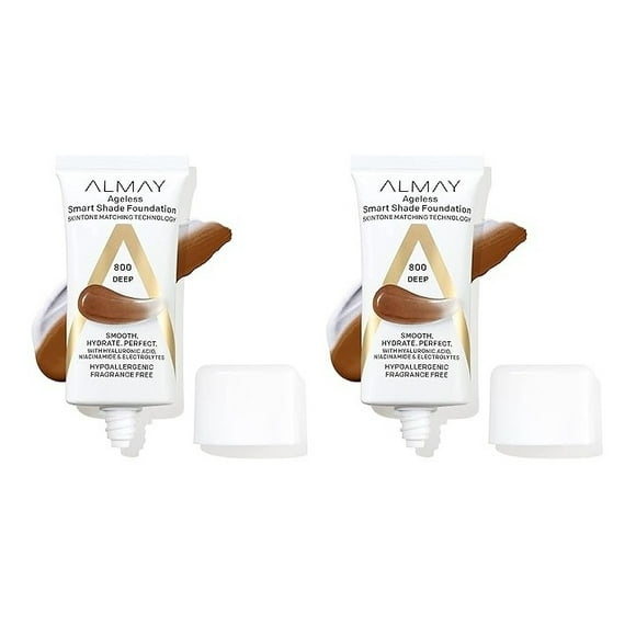 Fond de Teint Anti-âge Almay, Maquillage pour le Visage Smart Shade avec Acide Hyaluronique, Niacinamide, Vitamines C et E, Hypoallergénique – Sans Parfum, 800 Deep, 1 Fl Oz (Lot de 2)
