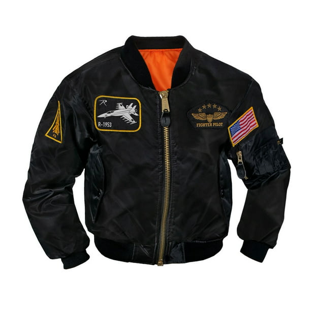 Rothco - Kids Black Top Gun Flight Jackets With Patches - Large ...