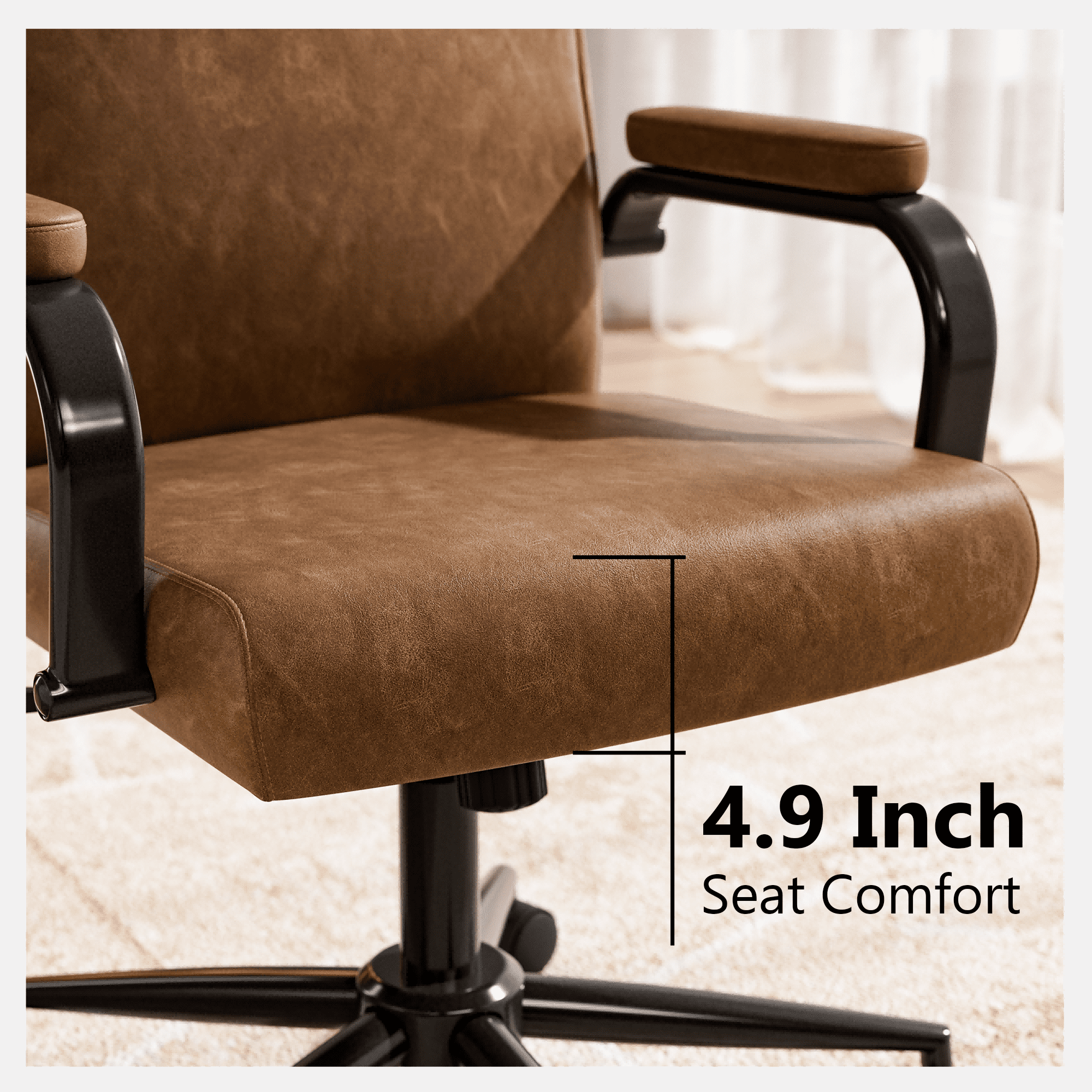 HomeZeer Brown Office Chair with Wheels, Swivel High Back Executive Office Chair with Memory Foam and Arms, Leather Adjustable Height Computer Desk Chair for Home Office