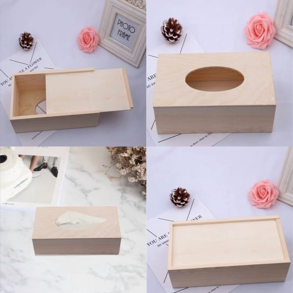 Unfinished Wood Tissue Rectangular Handmade Boxes Tabletop Napkin Dispenser For Arts Crafts Home Decoration