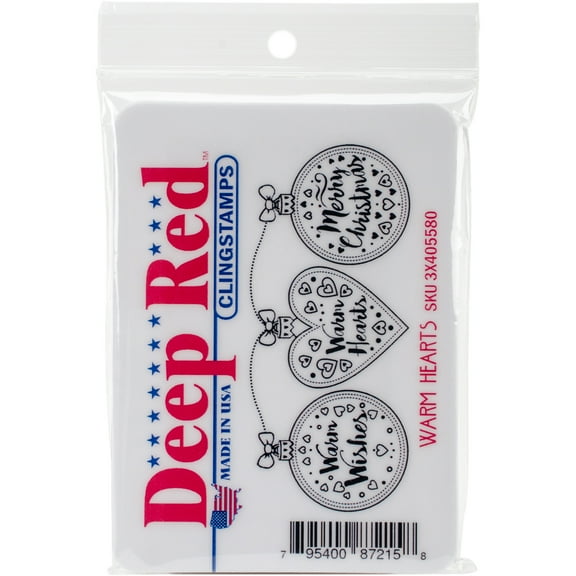Deep Red Stamps Warm Hearts Rubber Cling Stamp 3.25 x 1.4 inches.