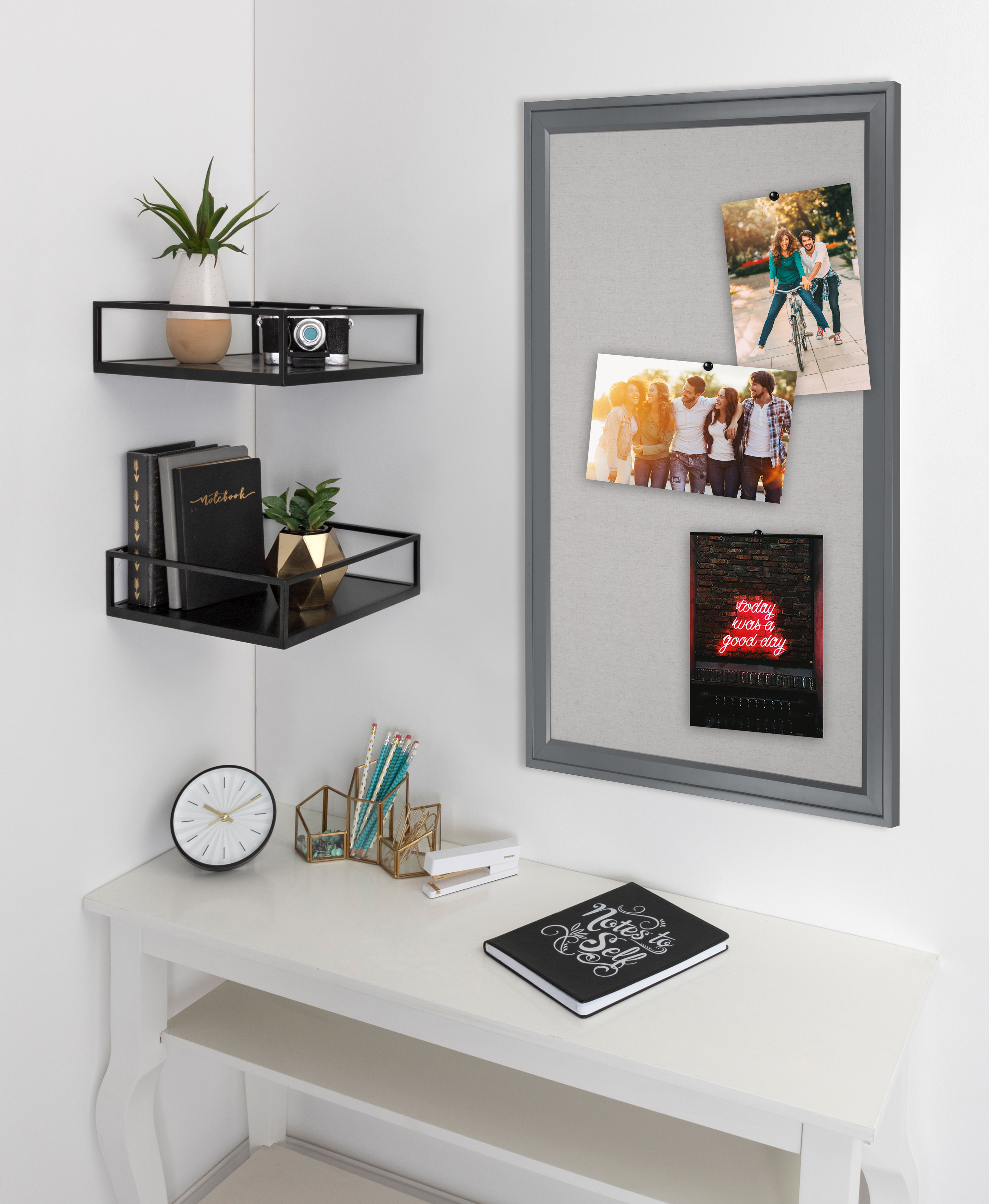 DesignOvation Bosc Transitional Fabric Pinboard, 27.5 x 43.5, Gray, Linen Bulletin Board for Wall