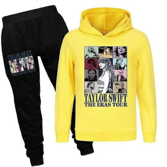 (Yellow-9-10years)Pop Taylor Swift 2 PCS The Eras Tour Hoodie and Black Pant Set Girls Boys Hooded Sweatshirt Pullover Tops Kids Teens Christmas Gifts GDXZ-2594
