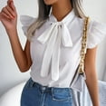 thumbnail image 6 of BLVB Women's Summer Shirts Trendy Bow Tie Neck Ruffle Cap Sleeve Elegant Work Office Blouse Tops, 6 of 8